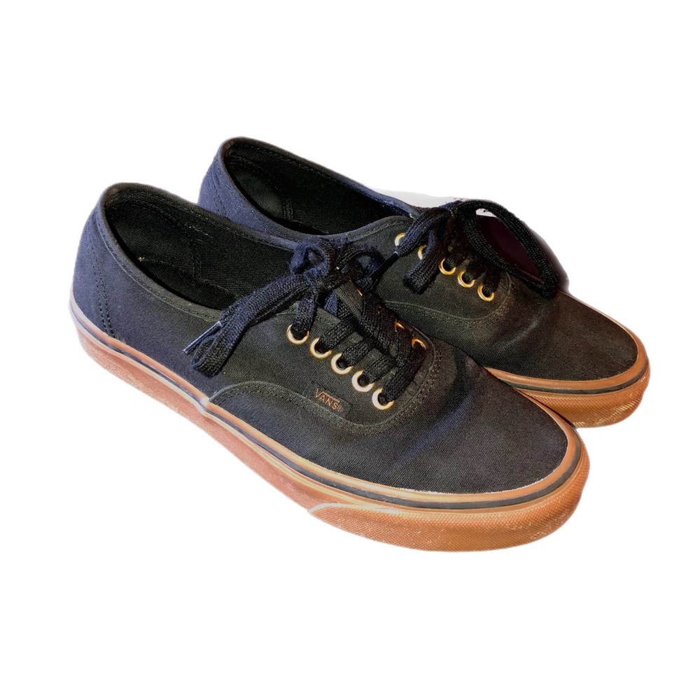 Women’s Vans Authentic Skate Shoe Black Gum Soles Golden Eyelet